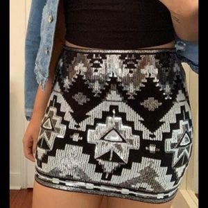 Express sequin mini Black & white skirt